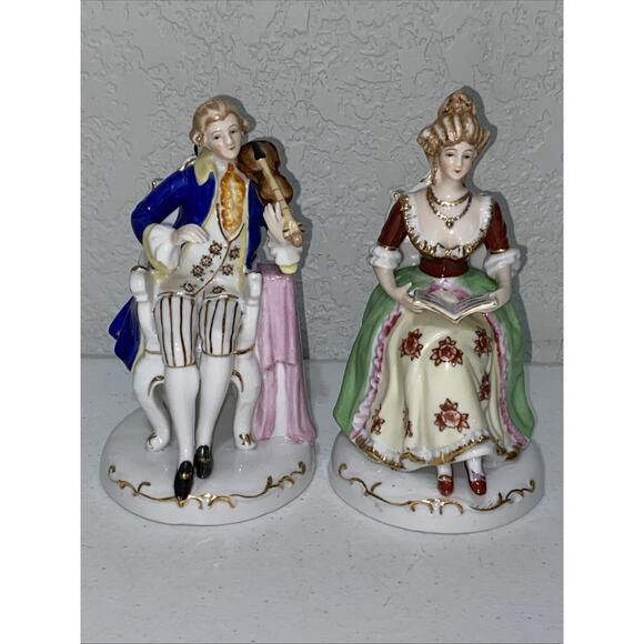 VTG Porcelain Victorian Courting Couple Music Figurines Maruyama Occupied Japan - Picture 1 of 6